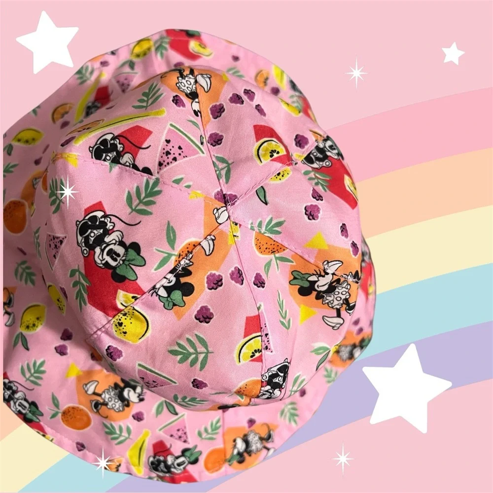 Pink Minnie Mouse Fruit Print Bucket Hat